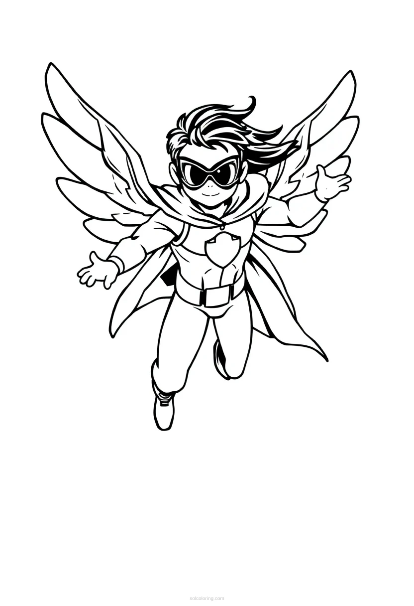 Flying Hero with Wings coloring page for kids