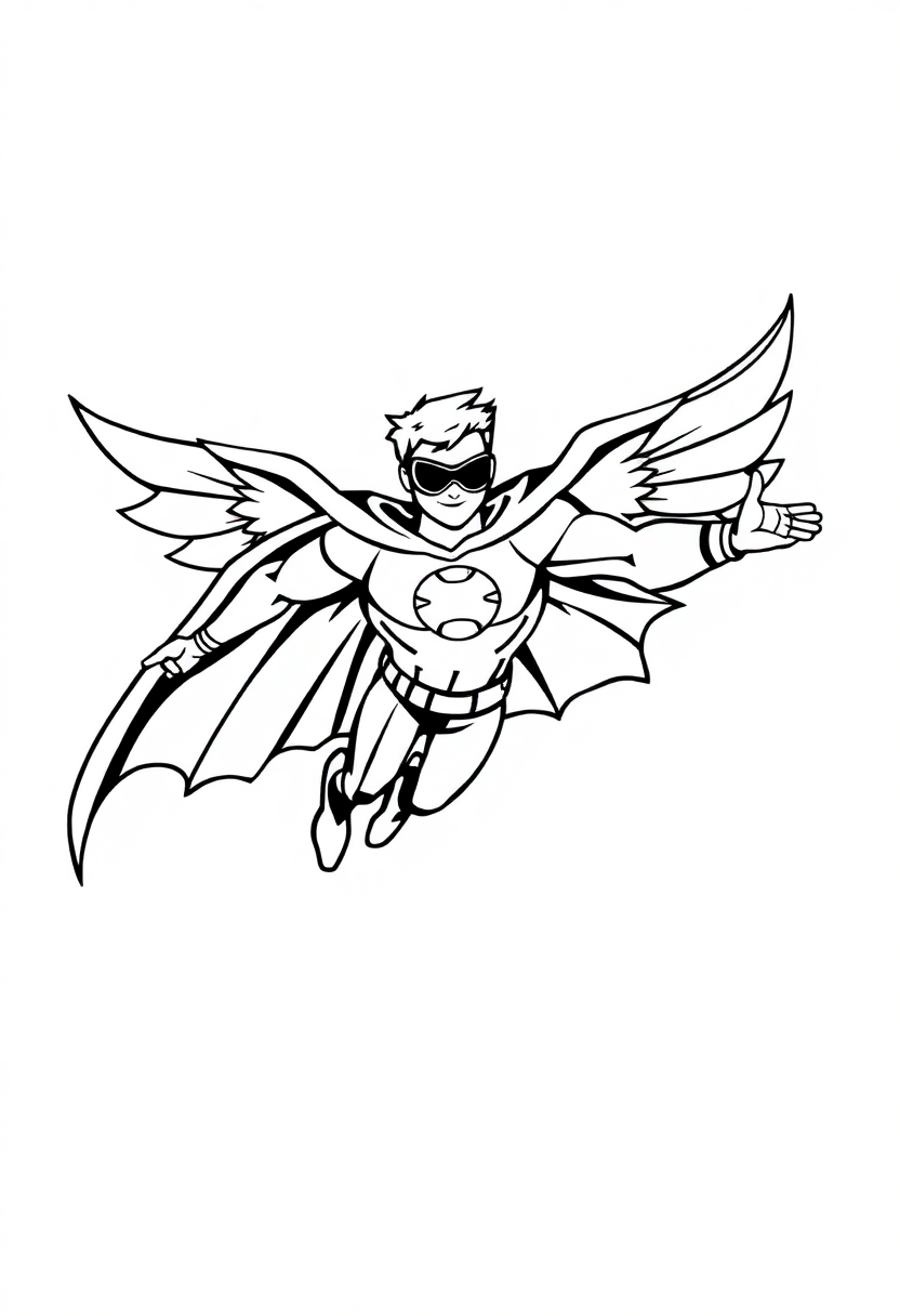 Flying Hero with Wings coloring page, free printable