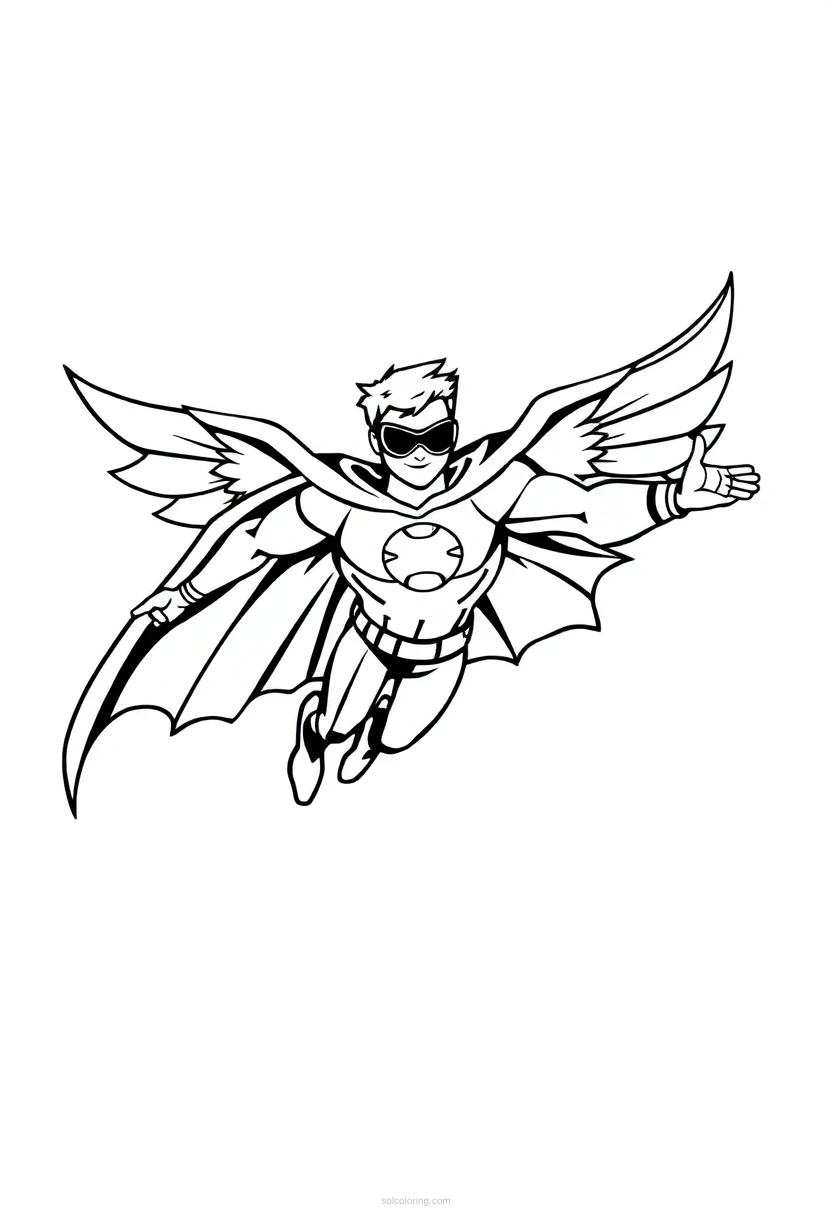 Flying Hero with Wings coloring page for kids