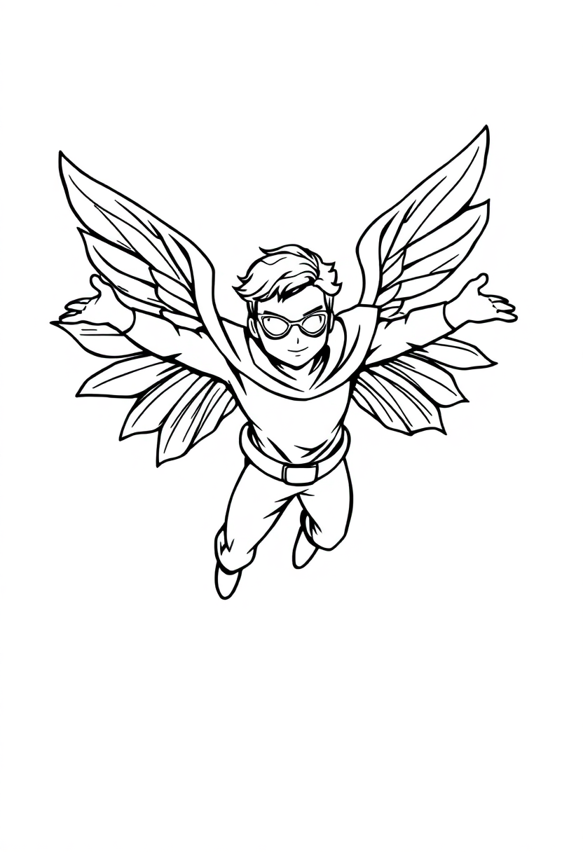 Flying Hero with Wings coloring page, free printable