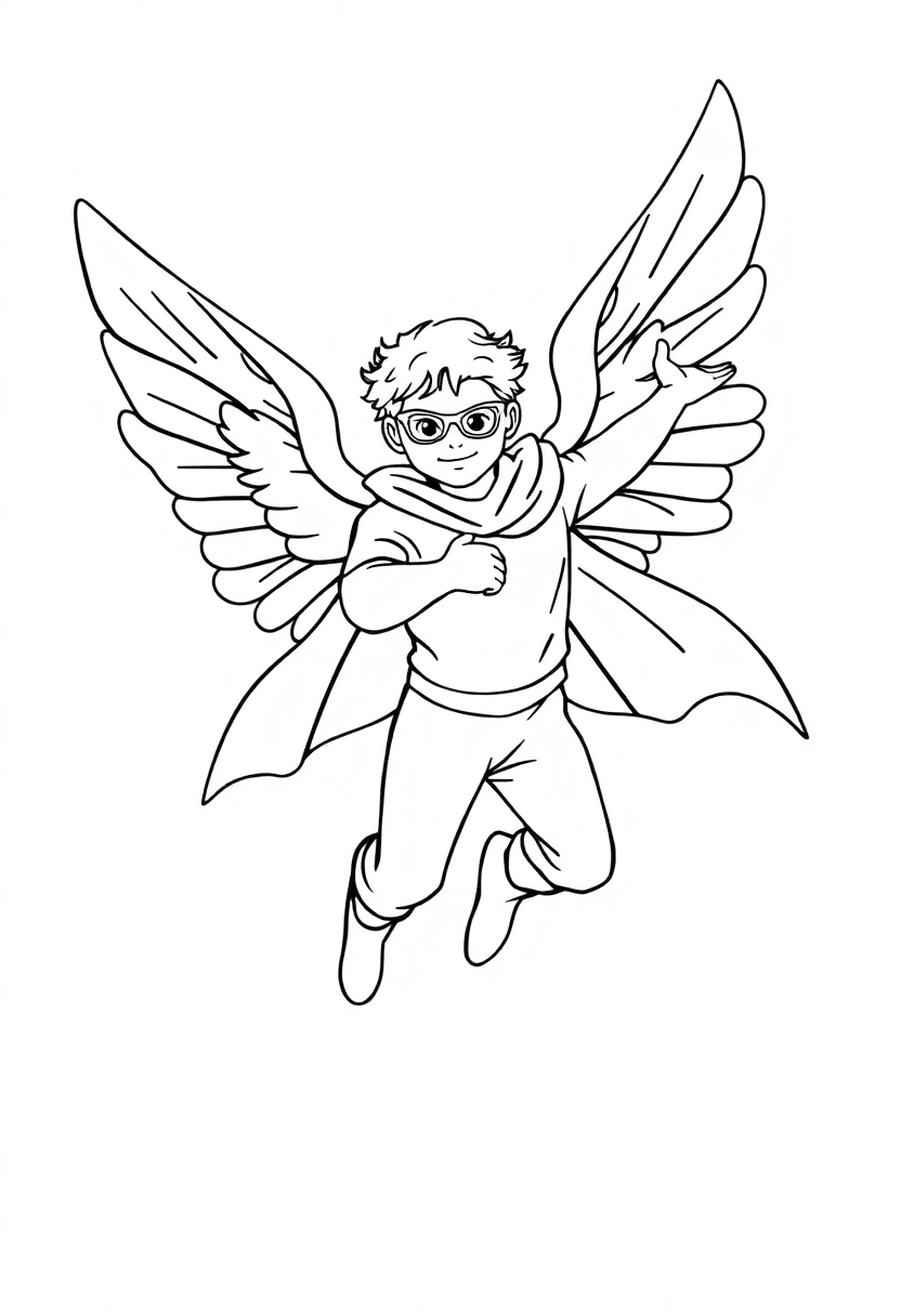 Flying Hero with Wings coloring page, free printable