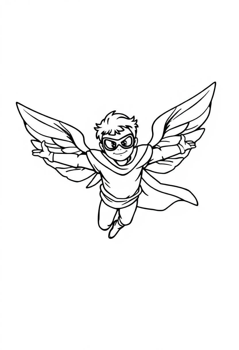 Flying Hero with Wings coloring page, free printable