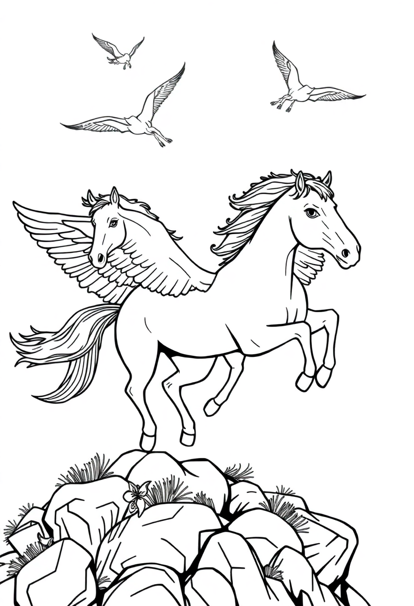 Flying Horses coloring page for kids