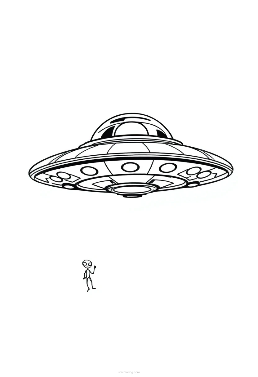 Flying Saucer With Aliens coloring page for kids