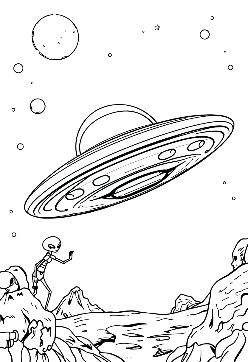 Flying Saucer With Aliens coloring page for kids