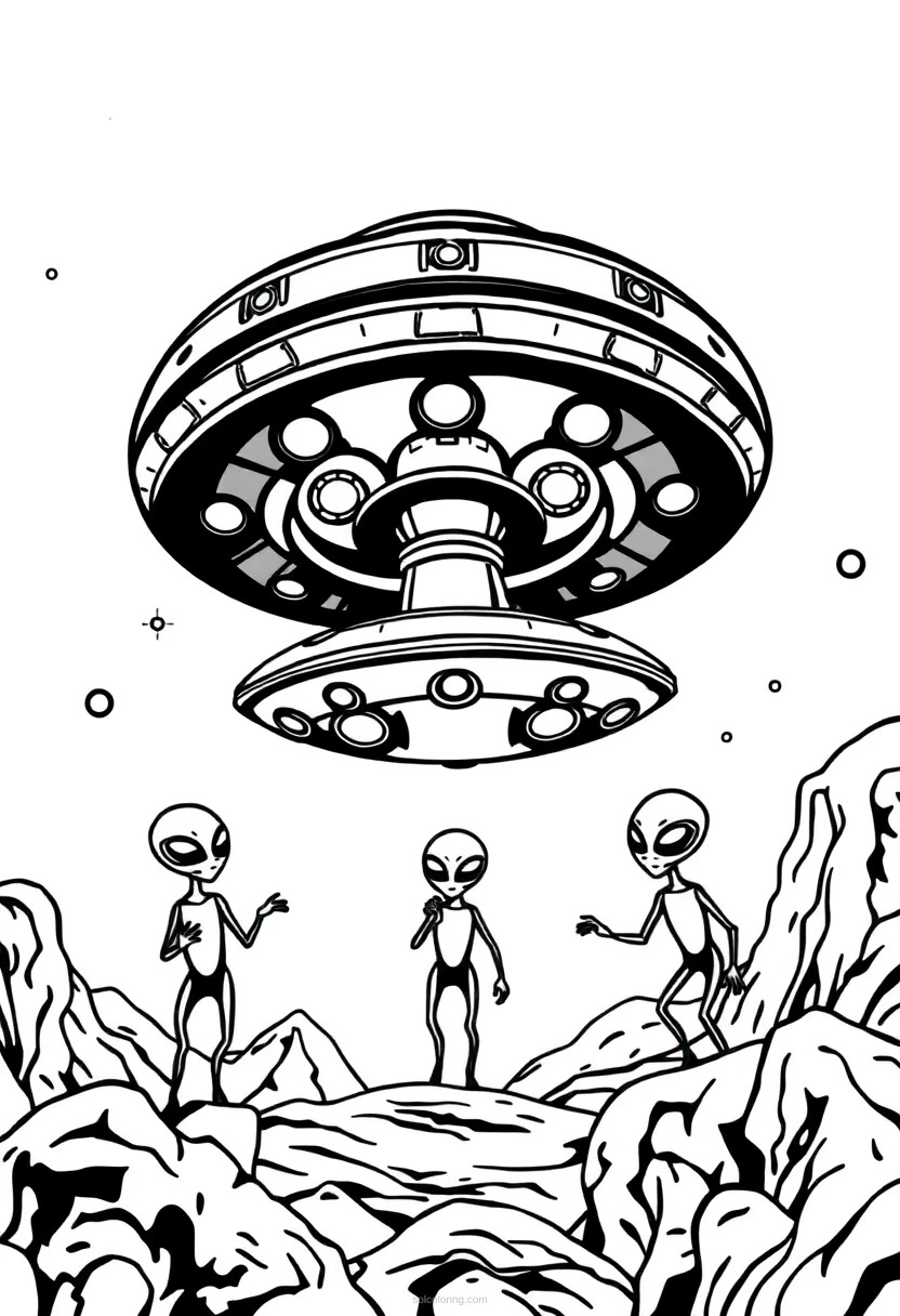 Flying Saucer With Aliens coloring page for kids
