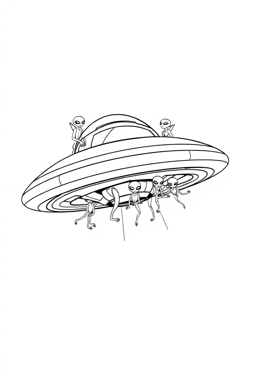 Flying Saucer with Aliens coloring page, free printable