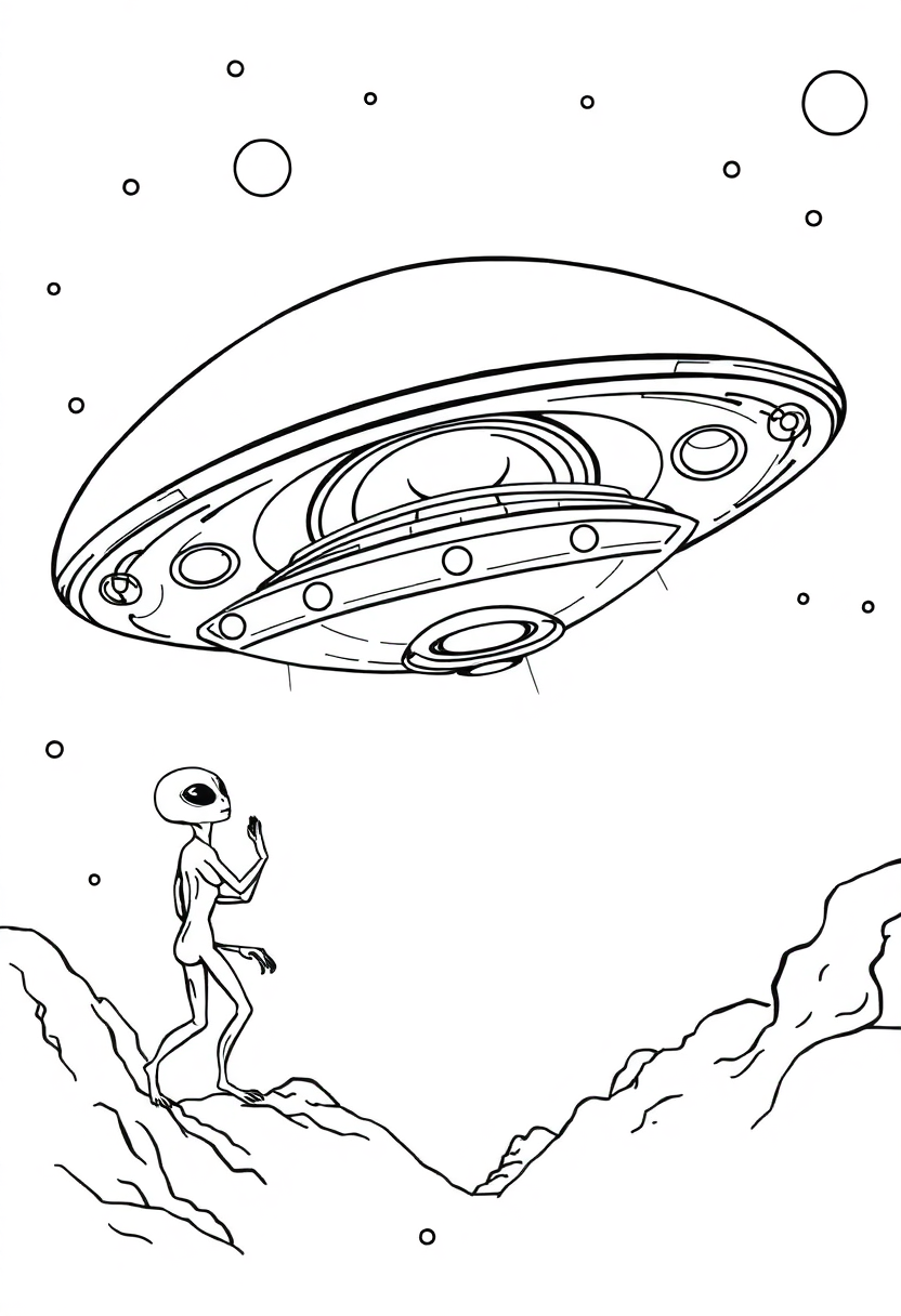Flying Saucer with Aliens coloring page, free printable