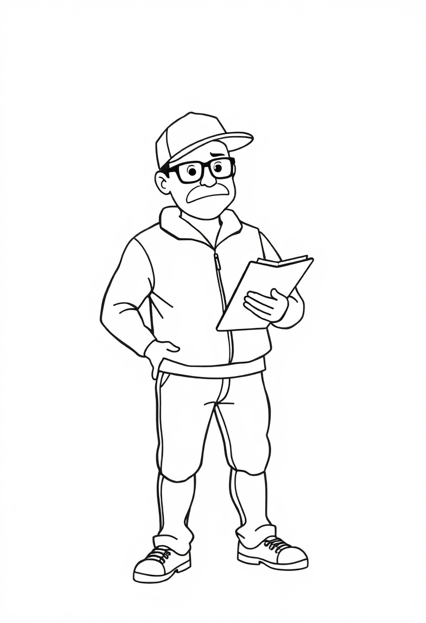 Football Coach with Clipboard coloring page, free printable