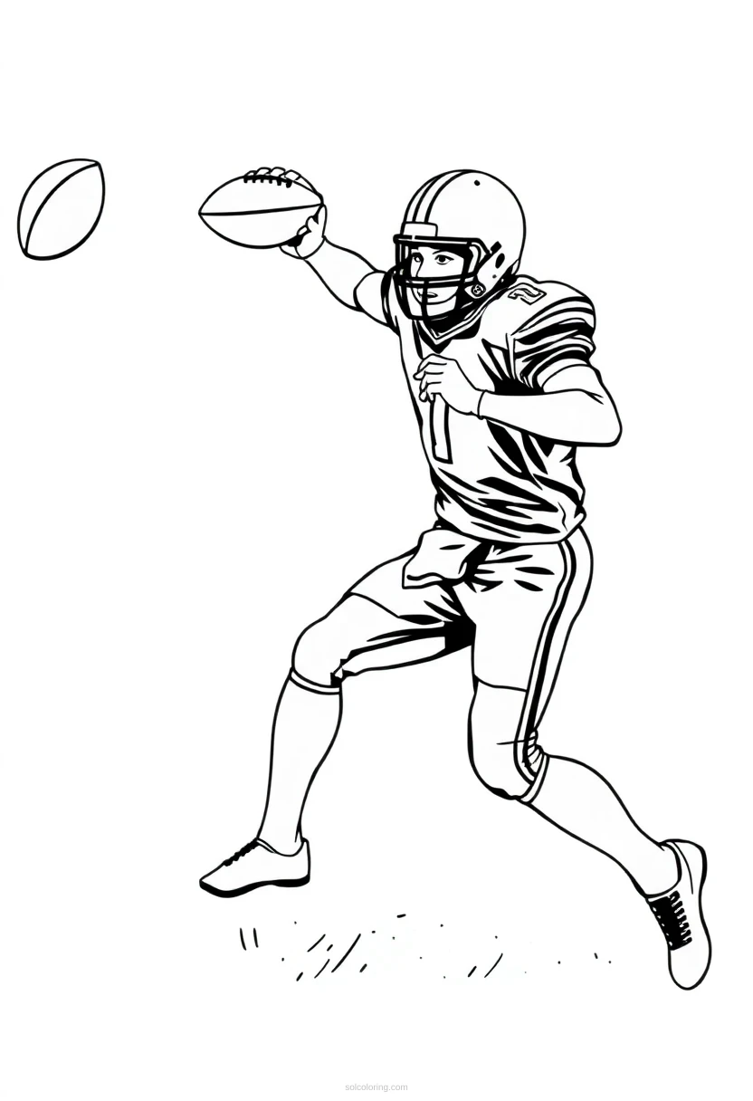 Football Player Throwing coloring page for kids