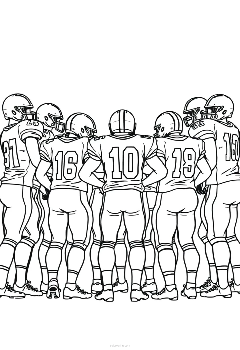 Football Players Huddle coloring page for kids