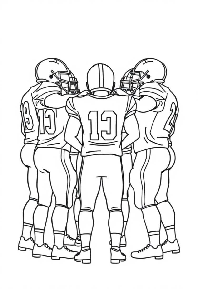 Football Players Huddle coloring pages