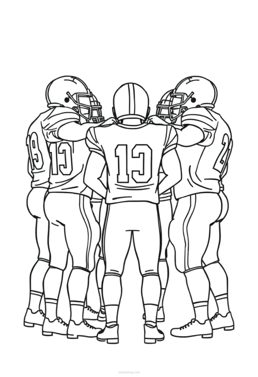 Football Players Huddle coloring pages