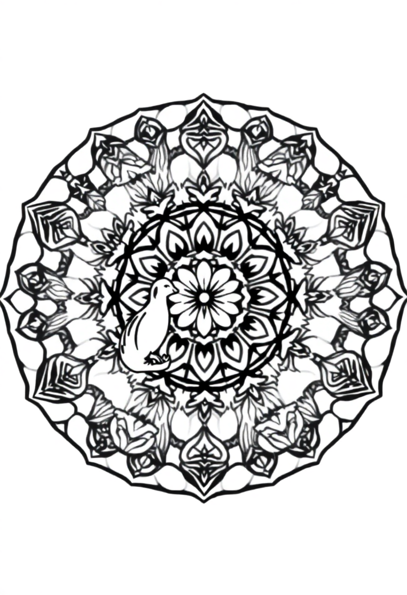 Forest Animals Mandala Circle coloring page for kids