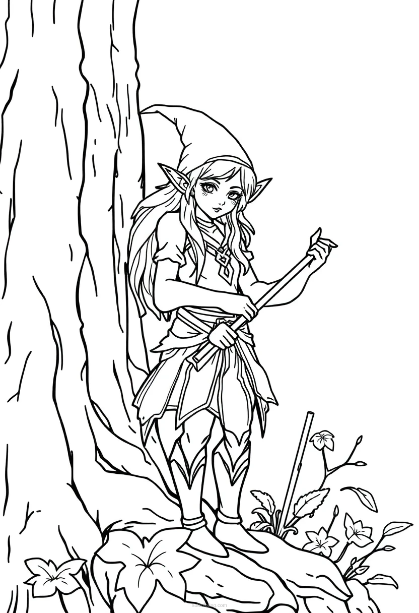 Forest Elf coloring page for kids