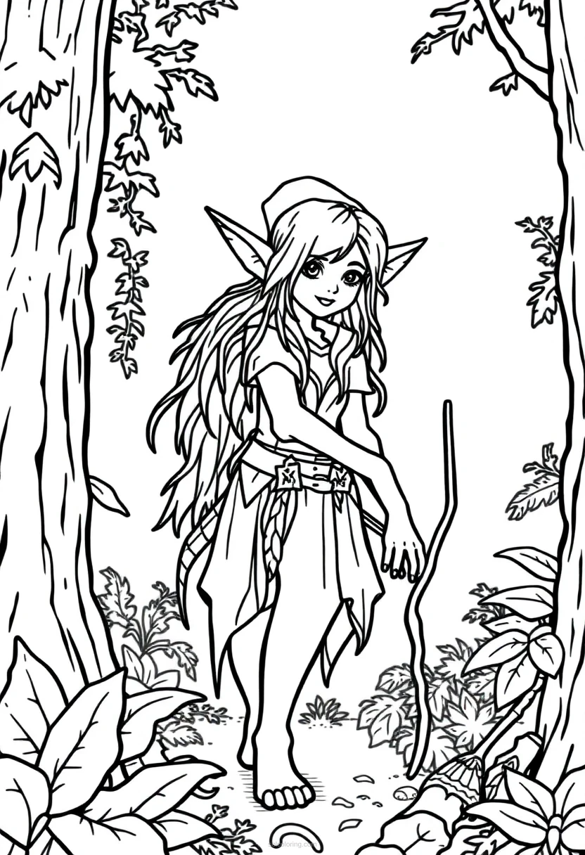 Forest Elf coloring page for kids