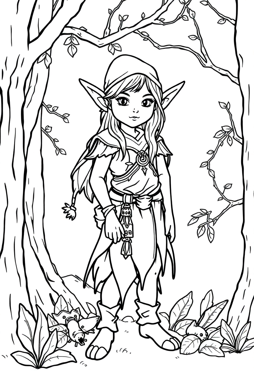 Forest Elf coloring page, free printable