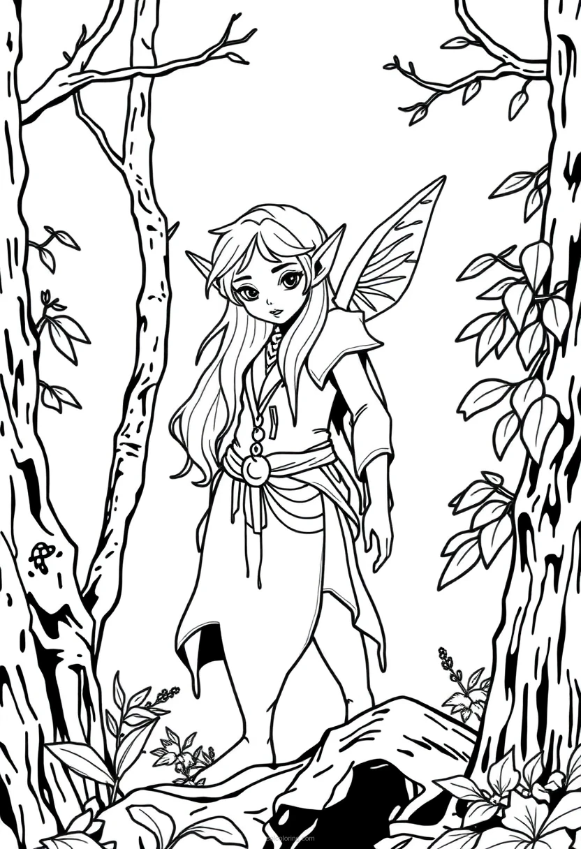 Forest Elf coloring page for kids