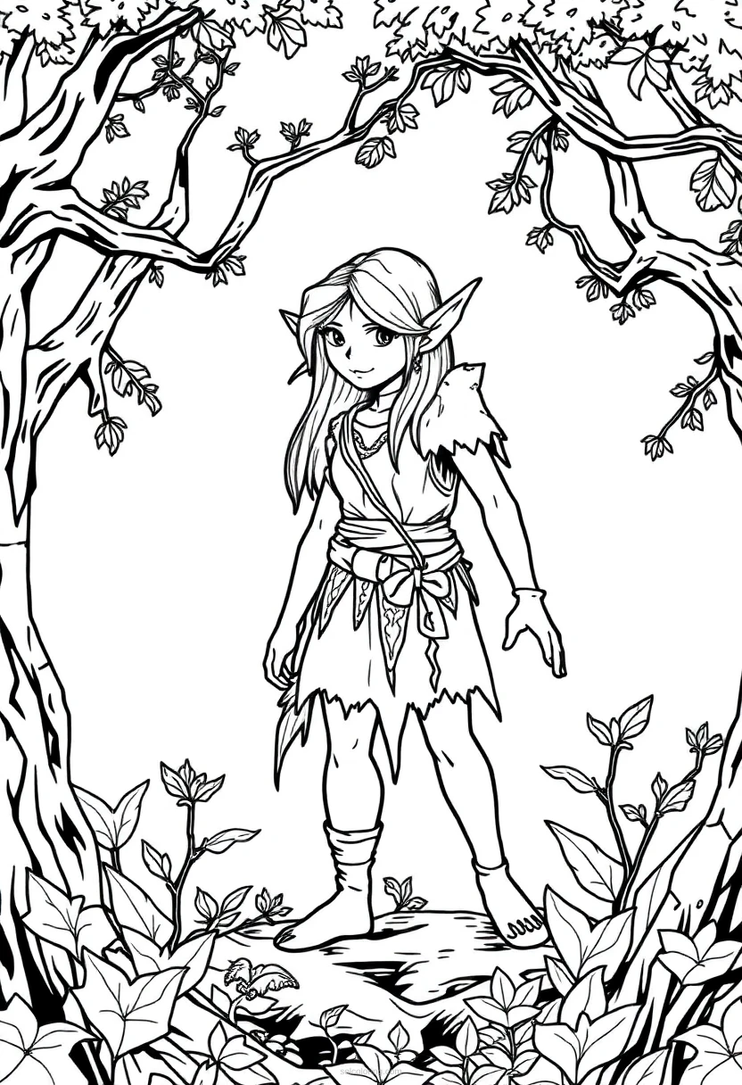 Forest Elf coloring page for kids