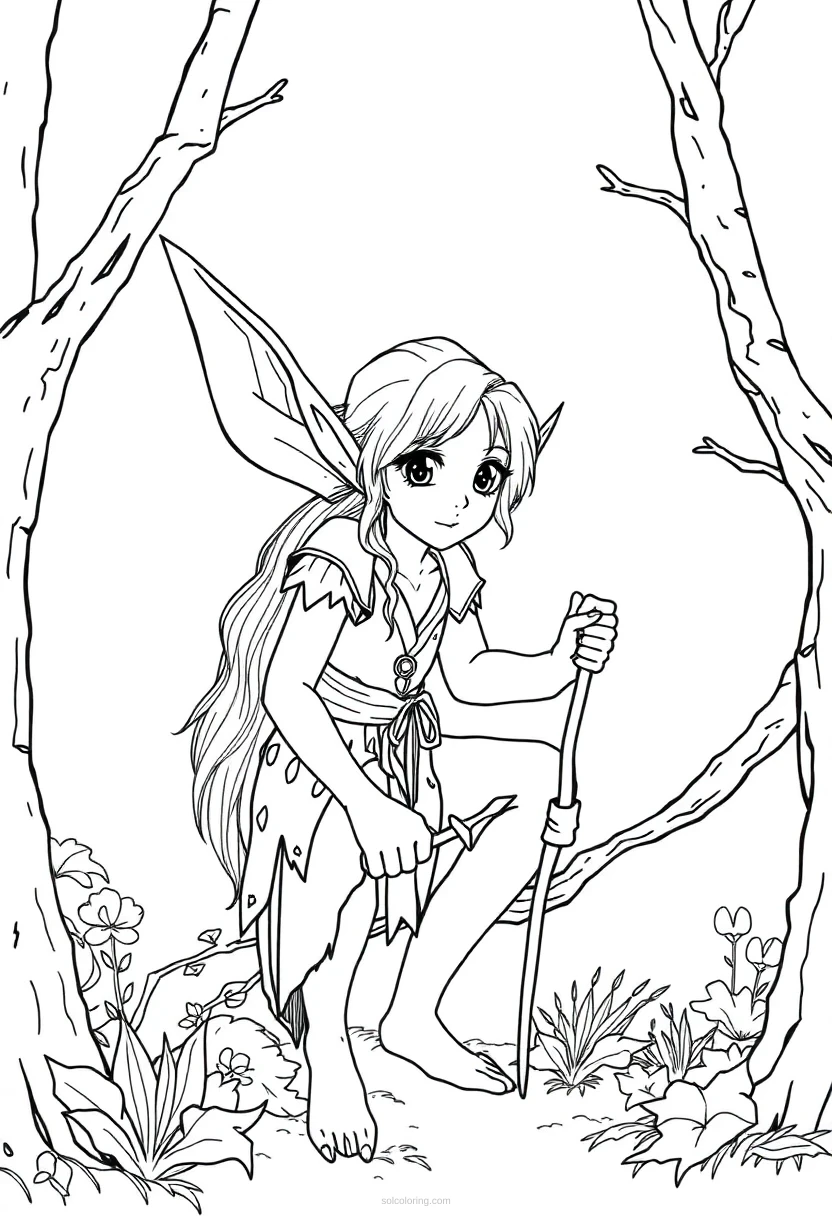 Forest Elf coloring page for kids