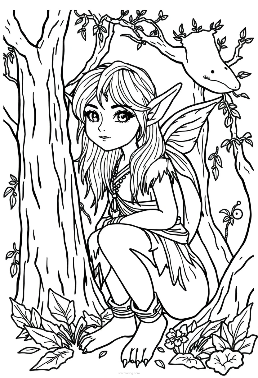 Forest Elf Realistic coloring page for kids