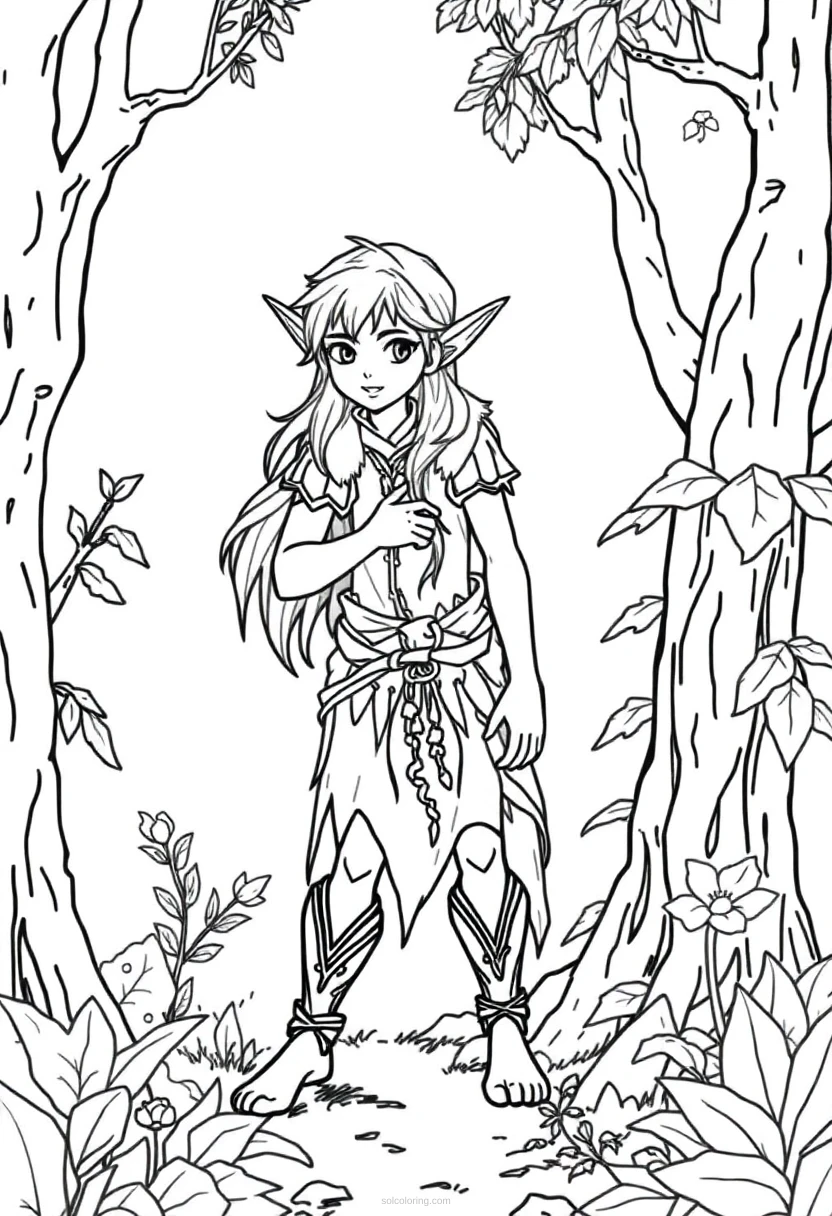 Forest Elf Realistic coloring page for kids