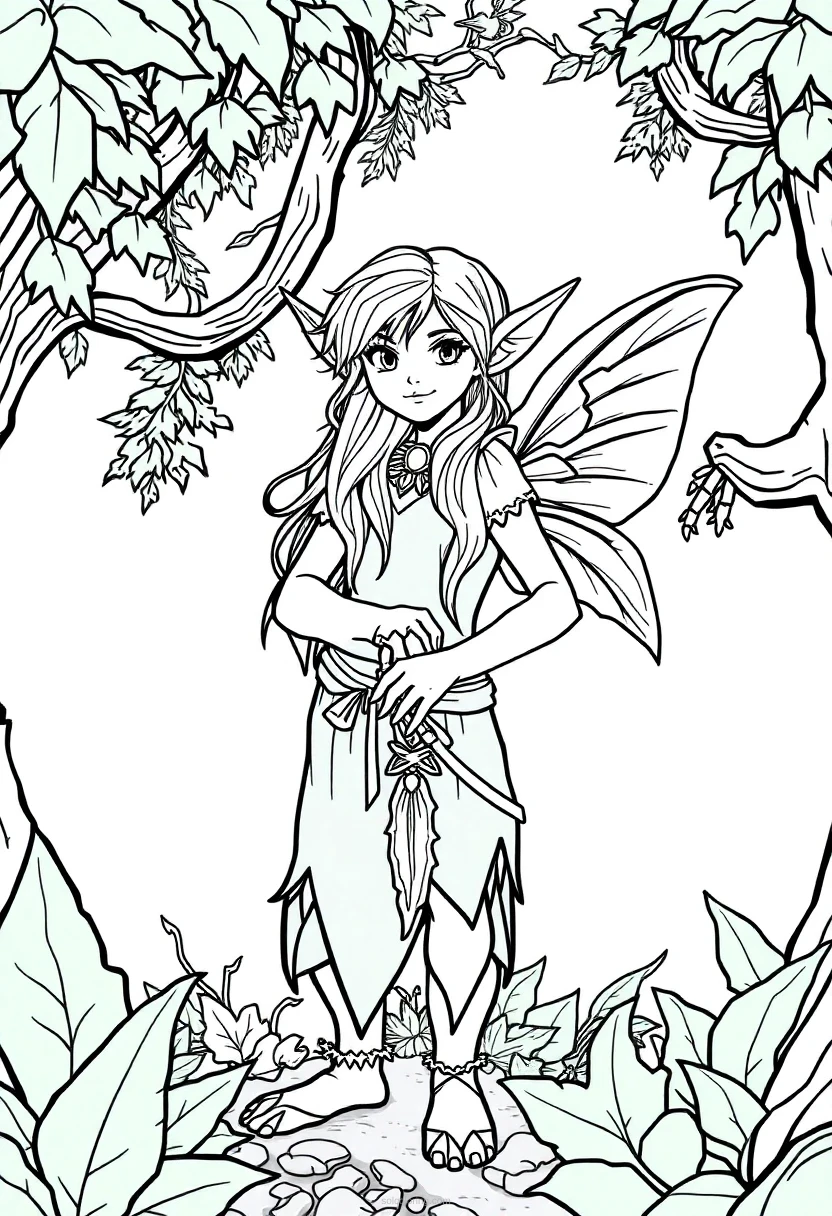 Forest Elf Realistic coloring page for kids