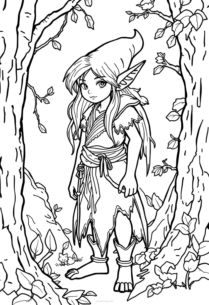 Forest Elf Realistic coloring page for kids