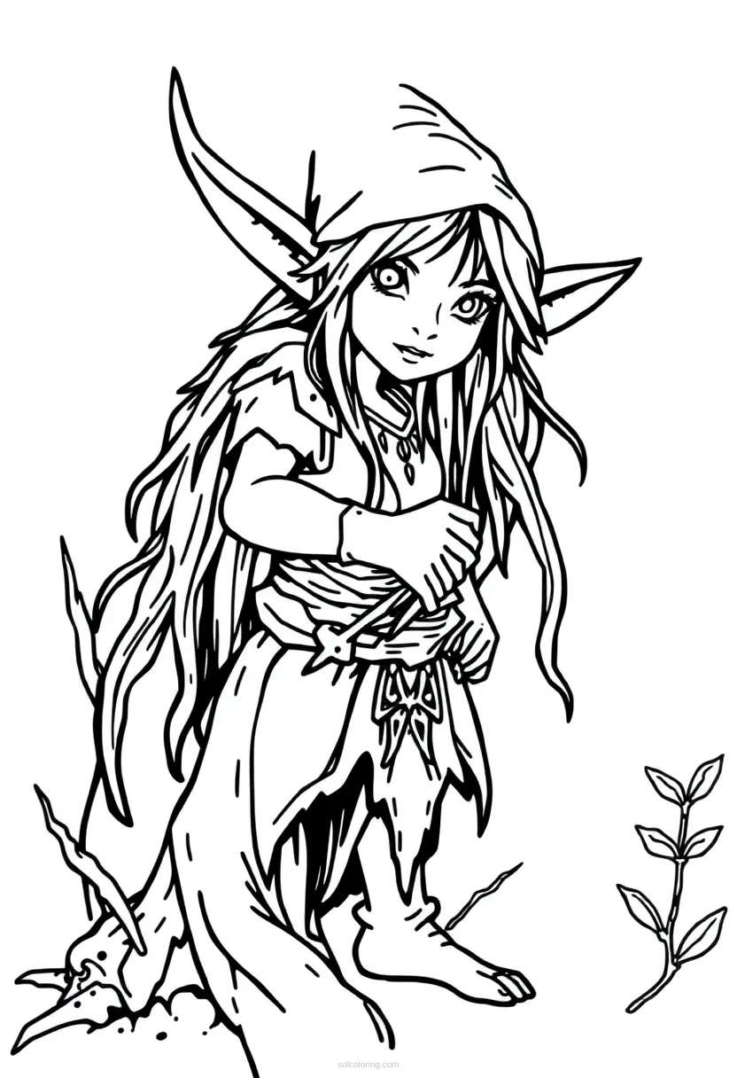 Forest Elf Realistic coloring page for kids