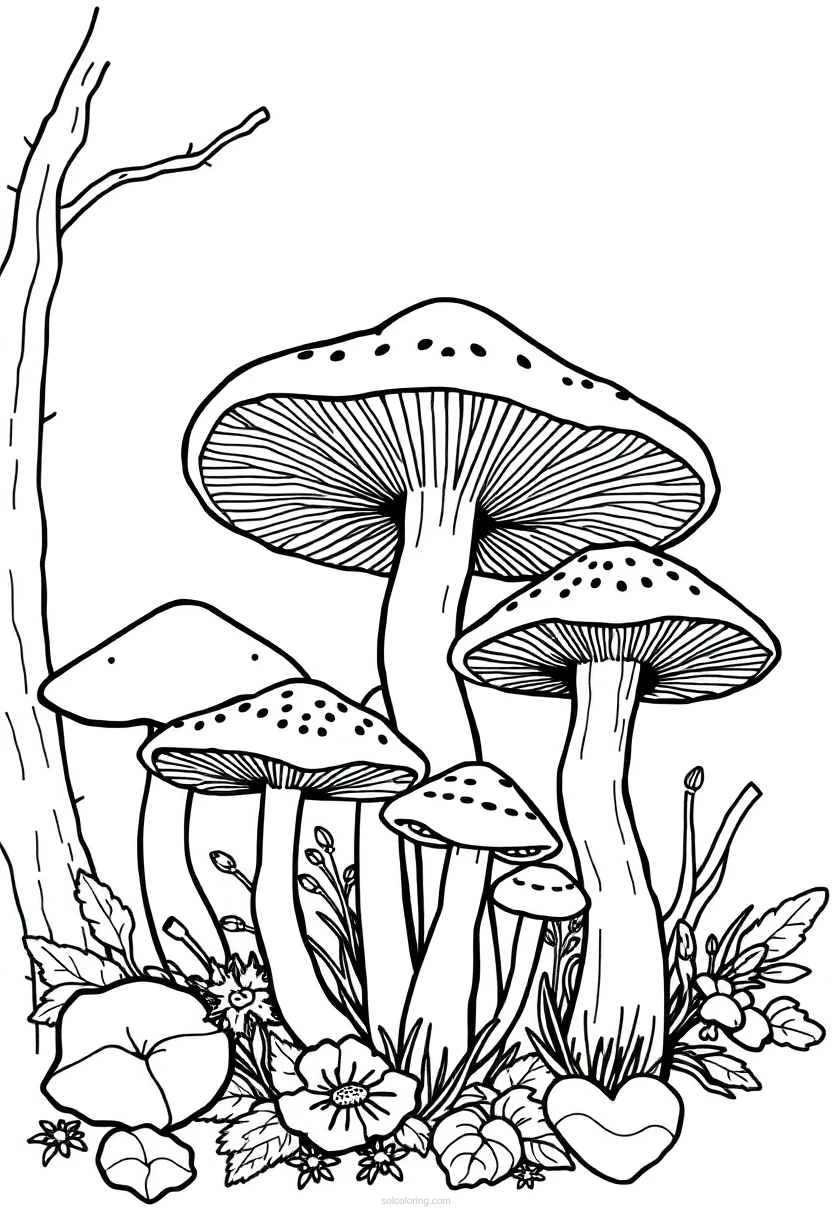 Forest Mushrooms coloring page for kids