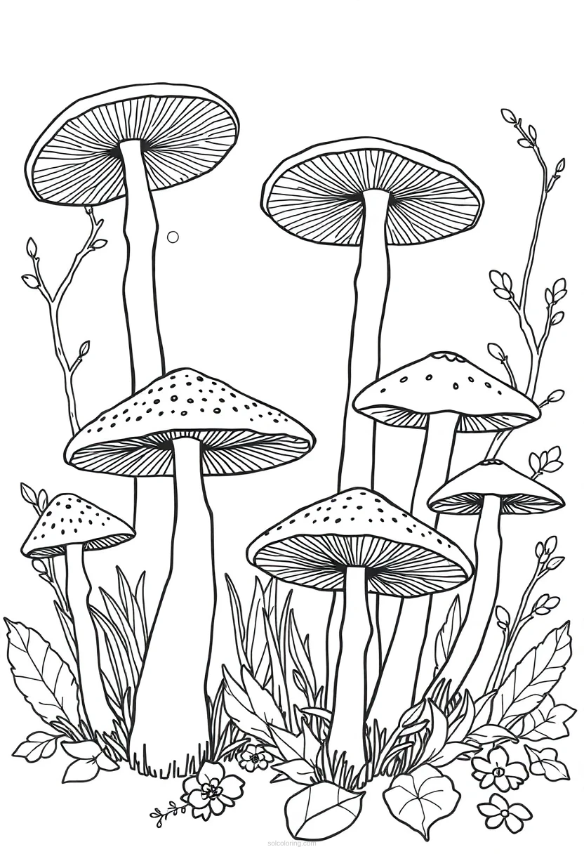 Forest Mushrooms coloring page for kids