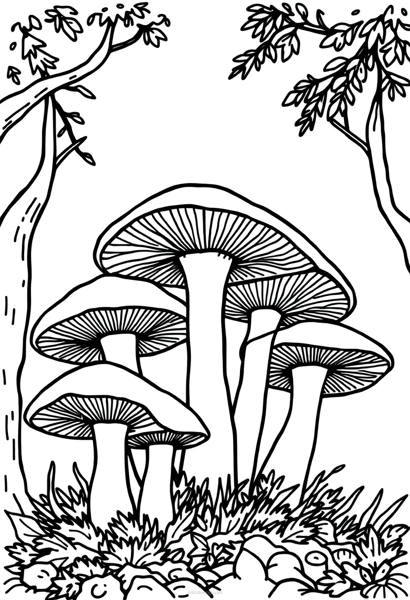Forest Mushrooms coloring page for kids