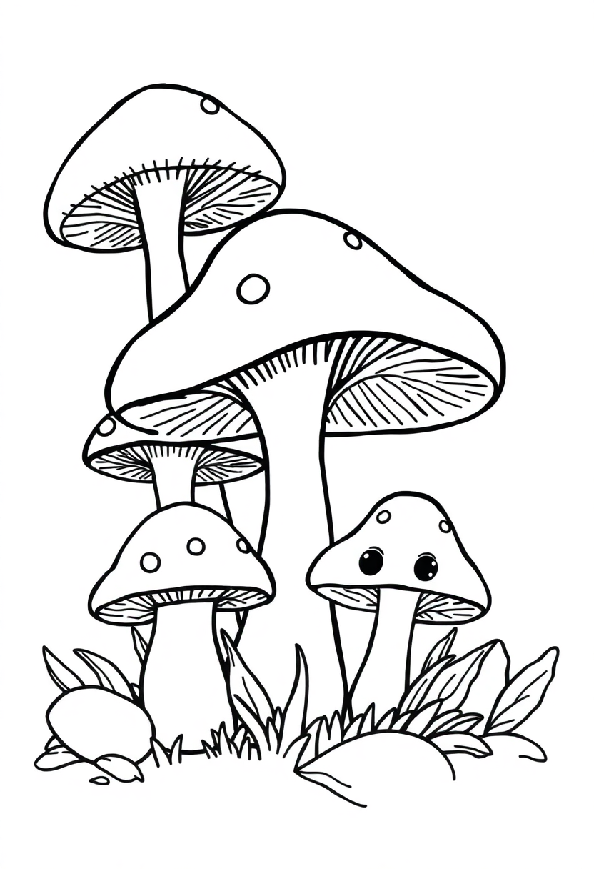 Forest Mushrooms coloring page, free printable