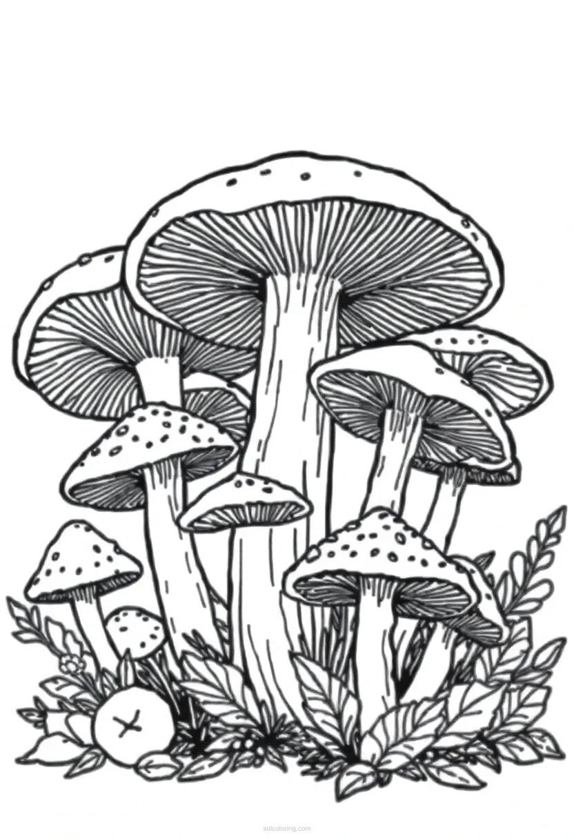 Forest Mushrooms coloring page for kids