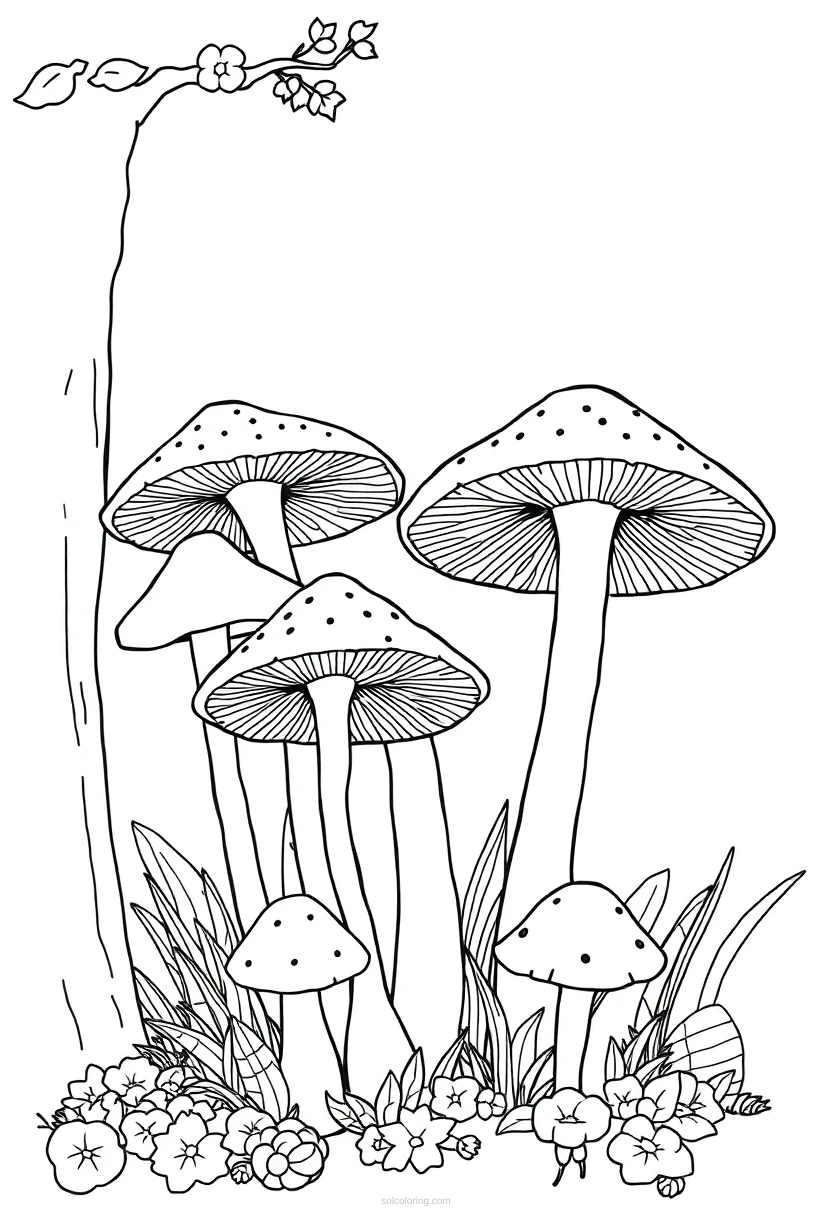 Forest Mushrooms coloring page for kids