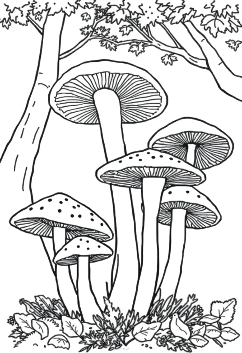 Forest Mushrooms coloring page for kids