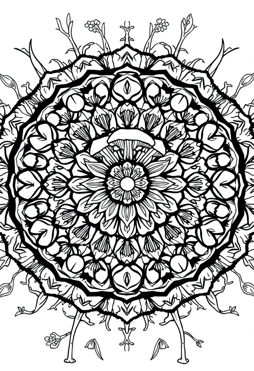 Forest Mushrooms coloring page, free printable