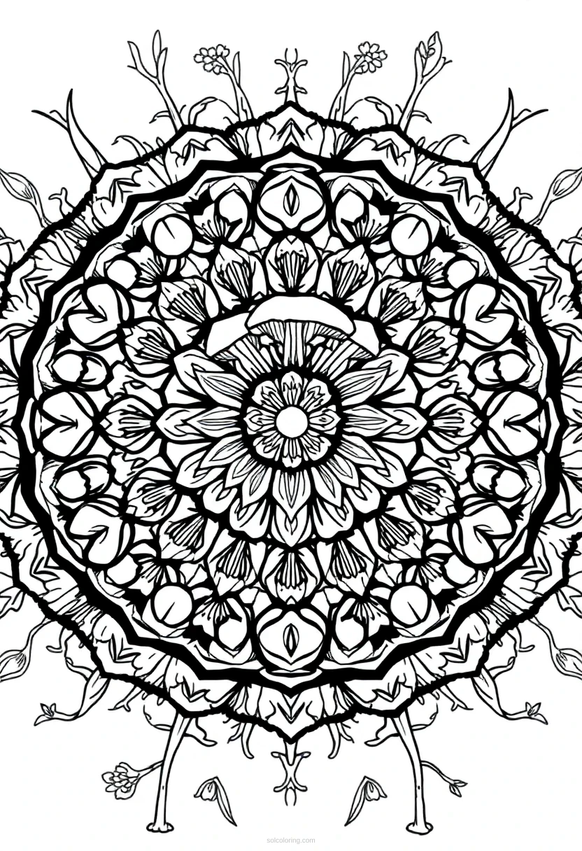 Forest Mushrooms coloring page for kids