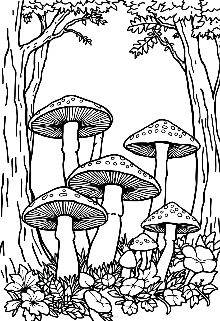 Forest Mushrooms coloring page for kids