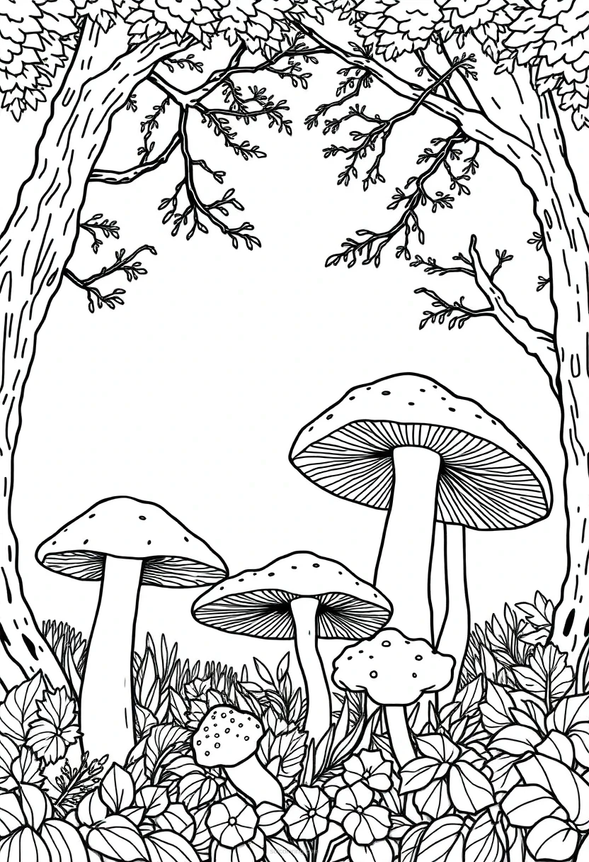 Forest Mushrooms coloring page for kids