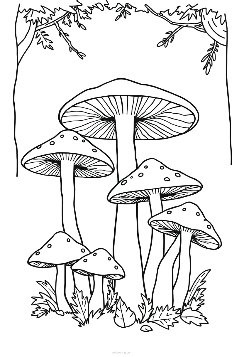 Forest Mushrooms coloring page for kids