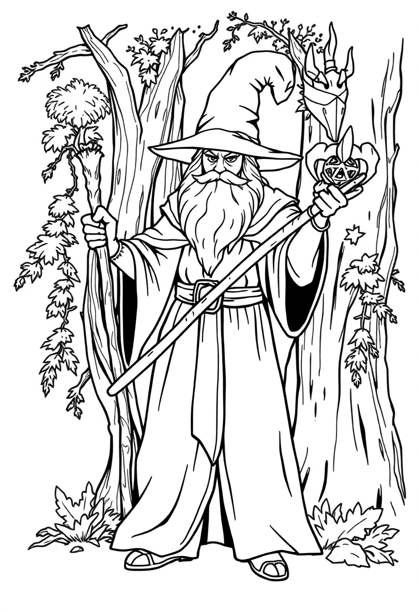 Forest Wizard With Staff coloring pages