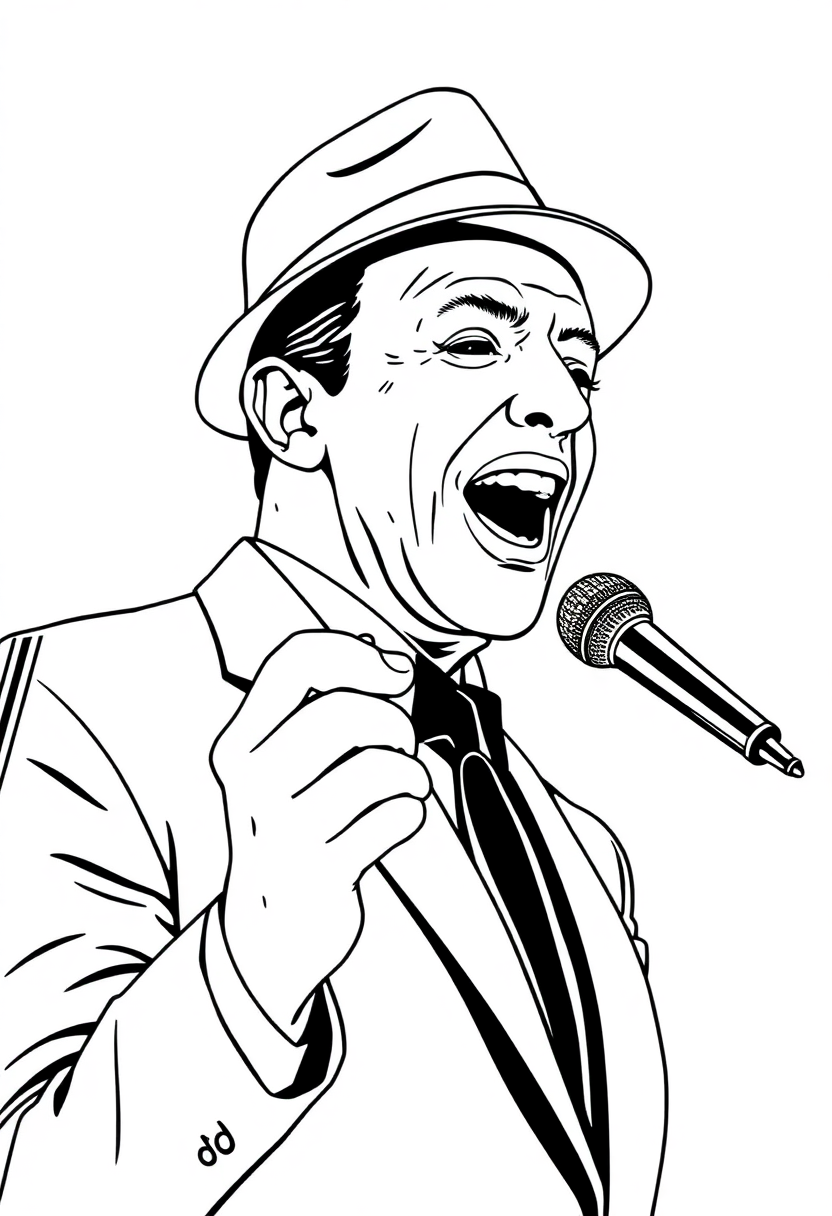 Frank Sinatra Singing coloring page, free printable standard style for kids and adults