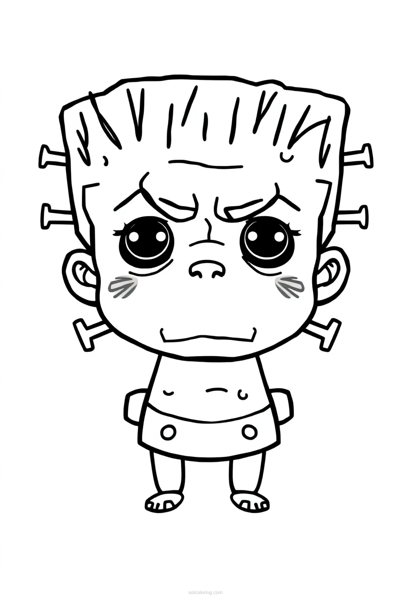 Frankenstein Monster Face coloring page for kids