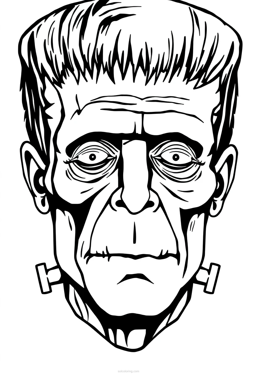 Frankenstein Monster Face coloring page for kids