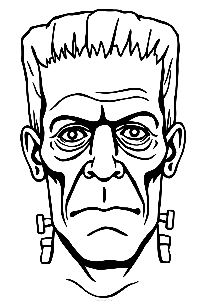 Frankenstein Monster Face coloring page for kids