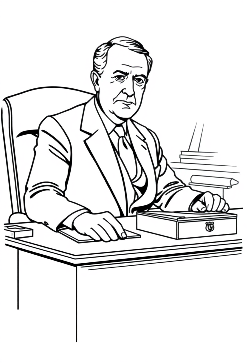 Franklin D Roosevelt at Desk coloring page, free printable