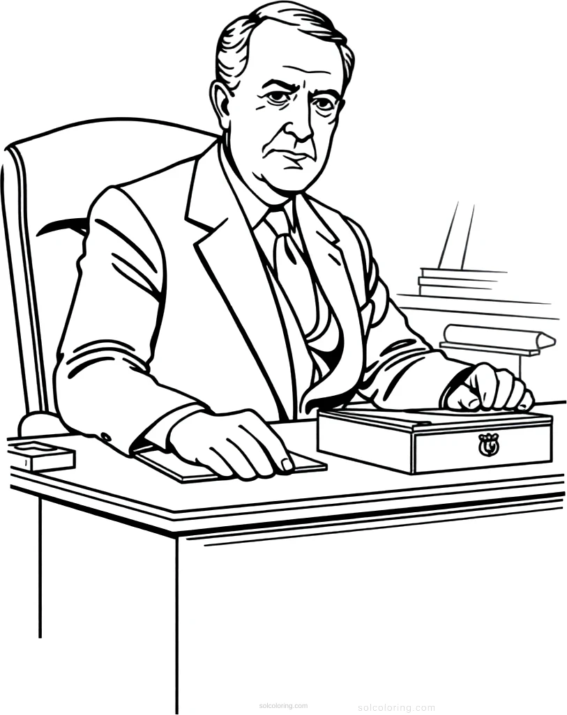Franklin D Roosevelt at Desk coloring page for kids