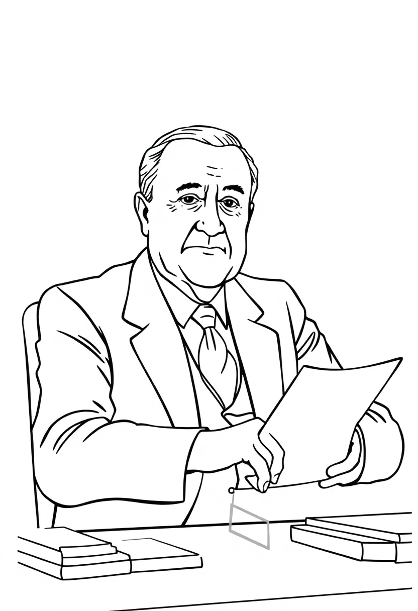 Franklin D Roosevelt at Desk coloring page, free printable