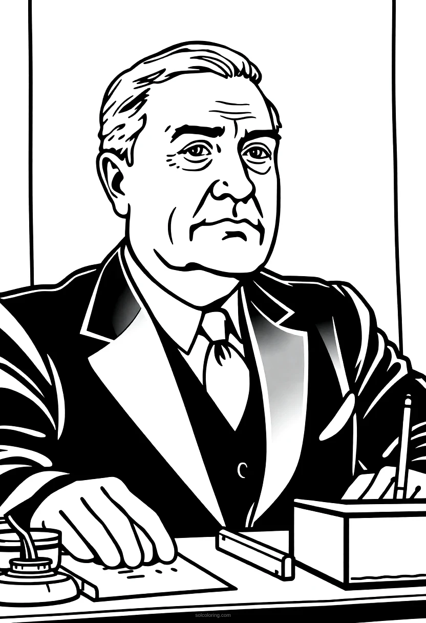 Franklin D Roosevelt at Desk coloring page for kids